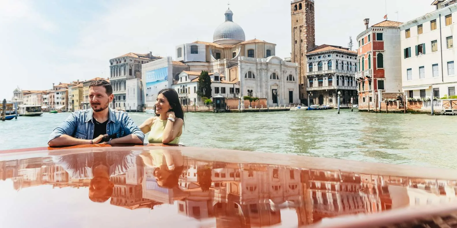 Venice water taxi at sunset offering a scenic evening airport transfer