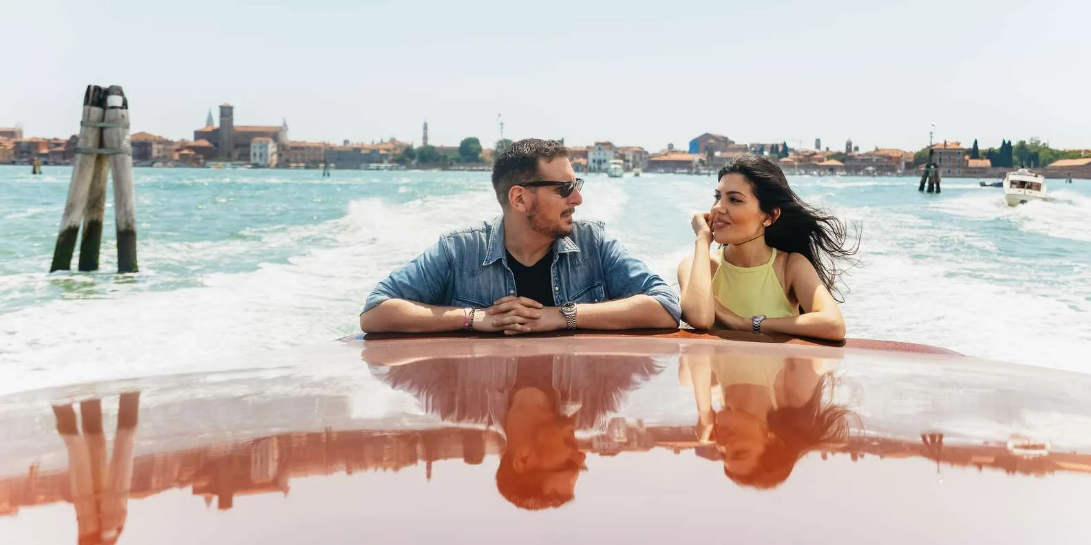 Water taxi scenic ride across the Venice lagoon from Marco Polo Airport